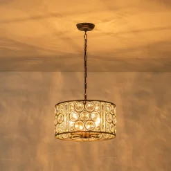 Moroccan Glam Vintage Crystal Drum Lantern Pendant