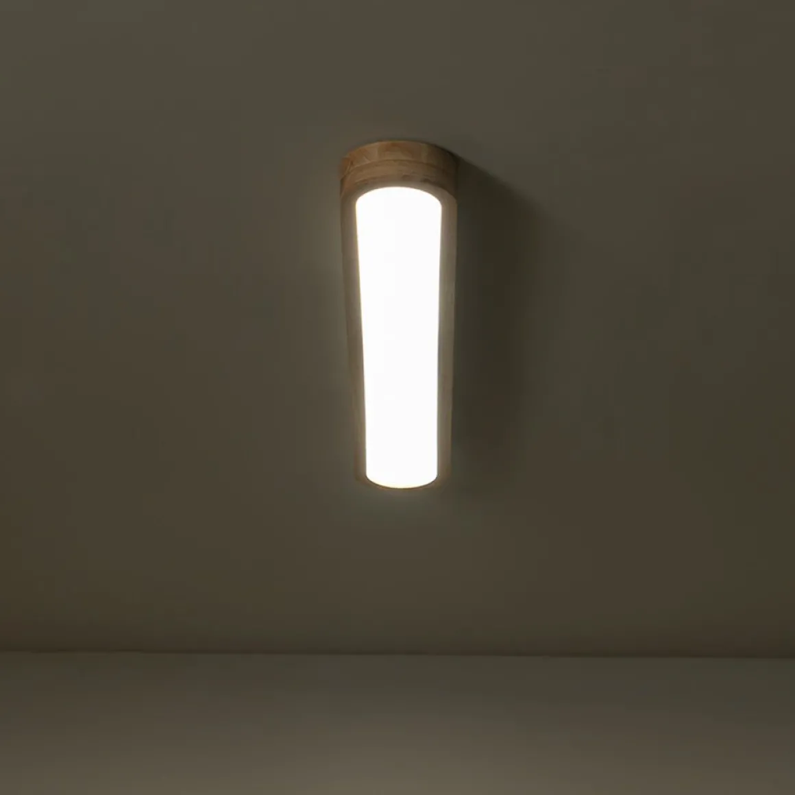 Natural Wood Long Oval Dimmable LED Flush Mount Light
