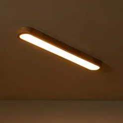 Natural Wood Long Oval Dimmable LED Flush Mount Light