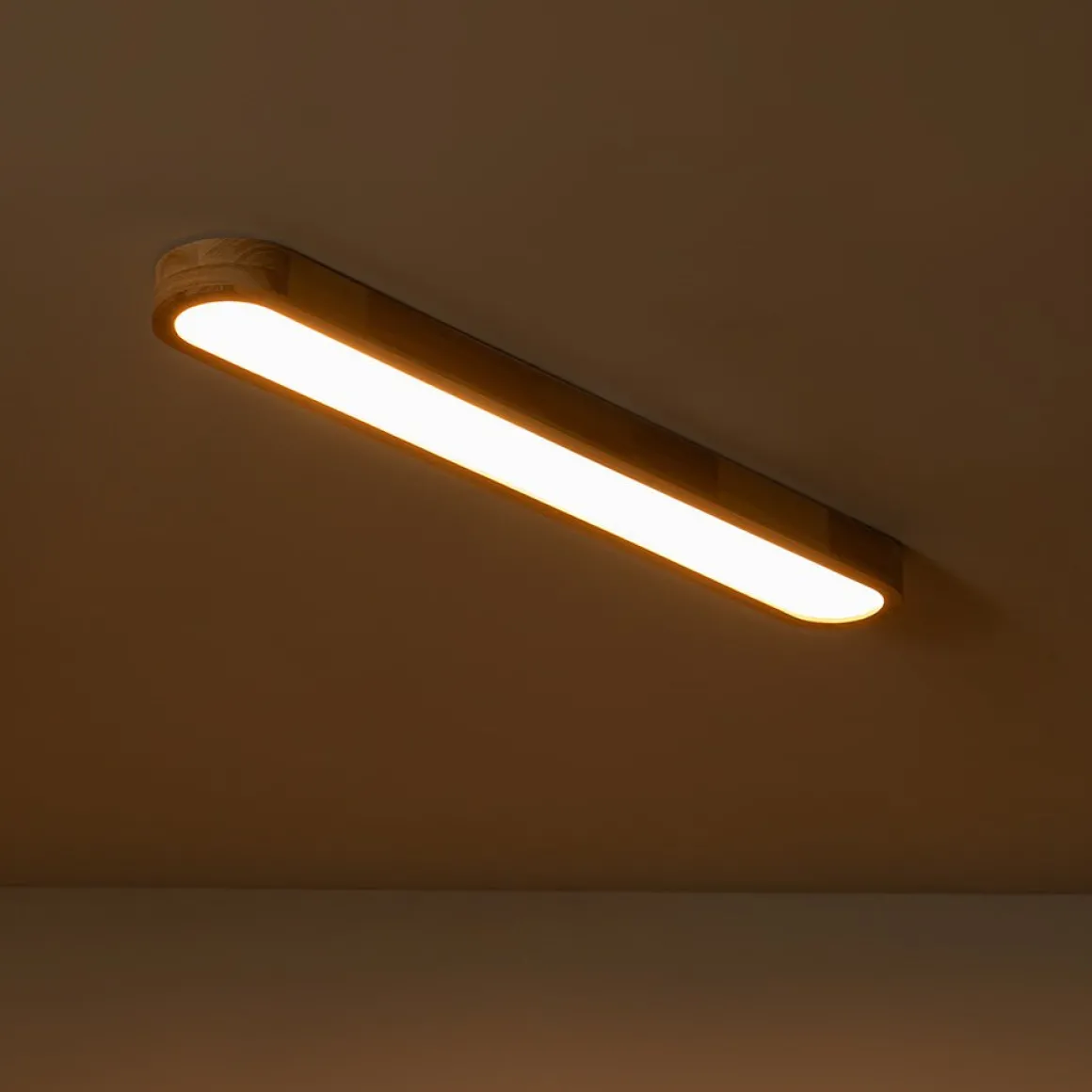 Natural Wood Long Oval Dimmable LED Flush Mount Light