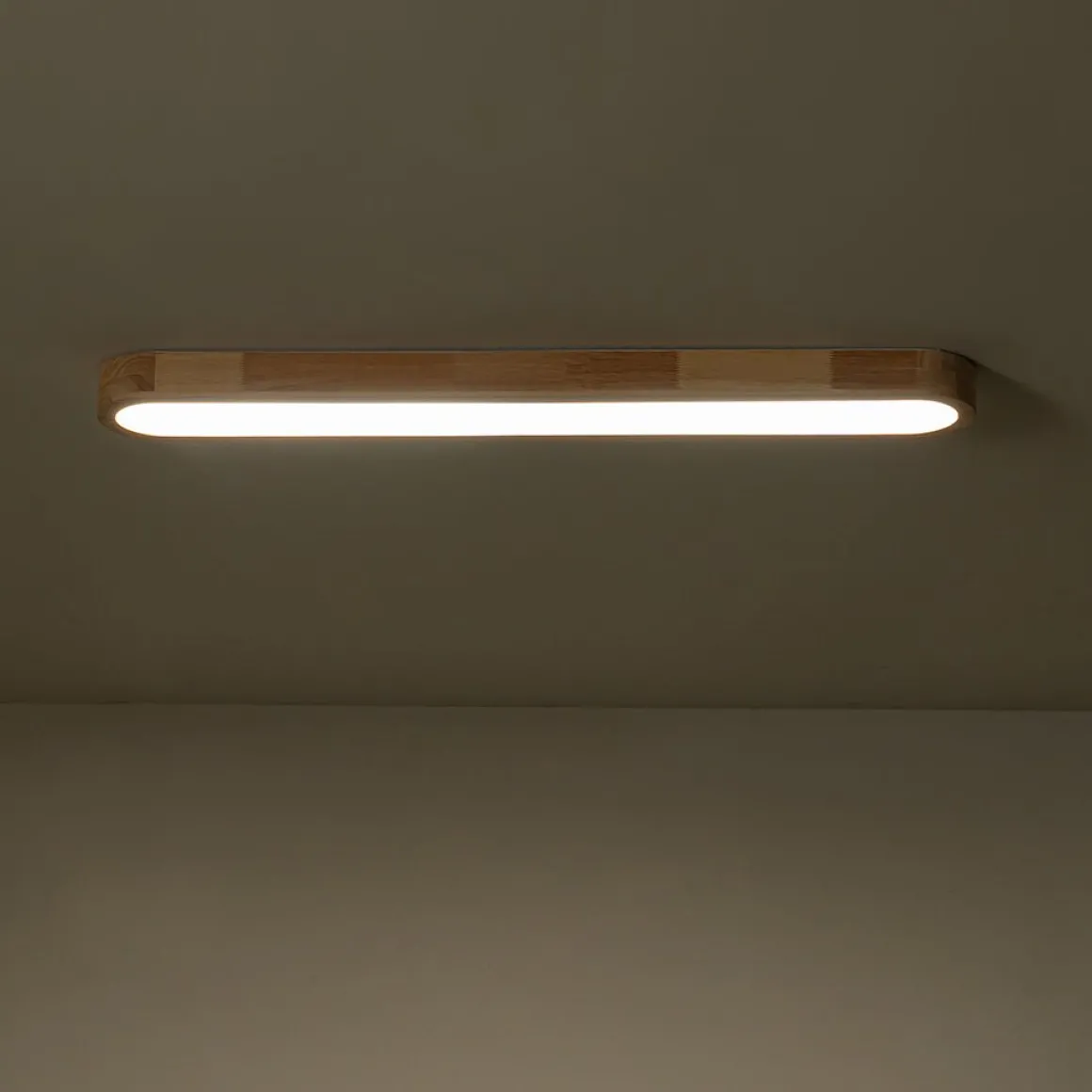 Natural Wood Long Oval Dimmable LED Flush Mount Light