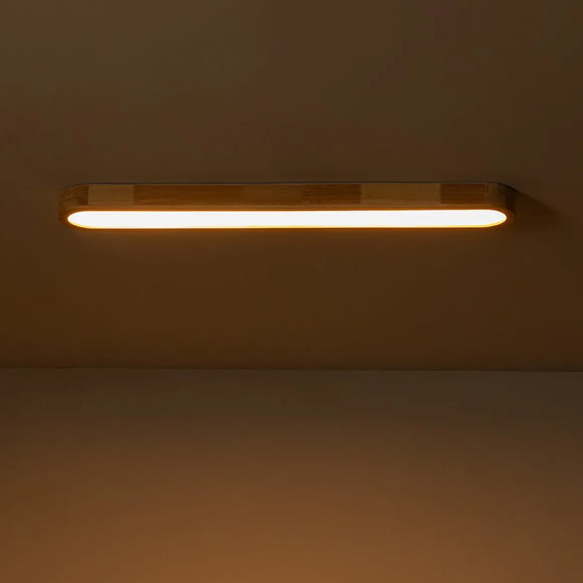 Natural Wood Long Oval Dimmable LED Flush Mount Light
