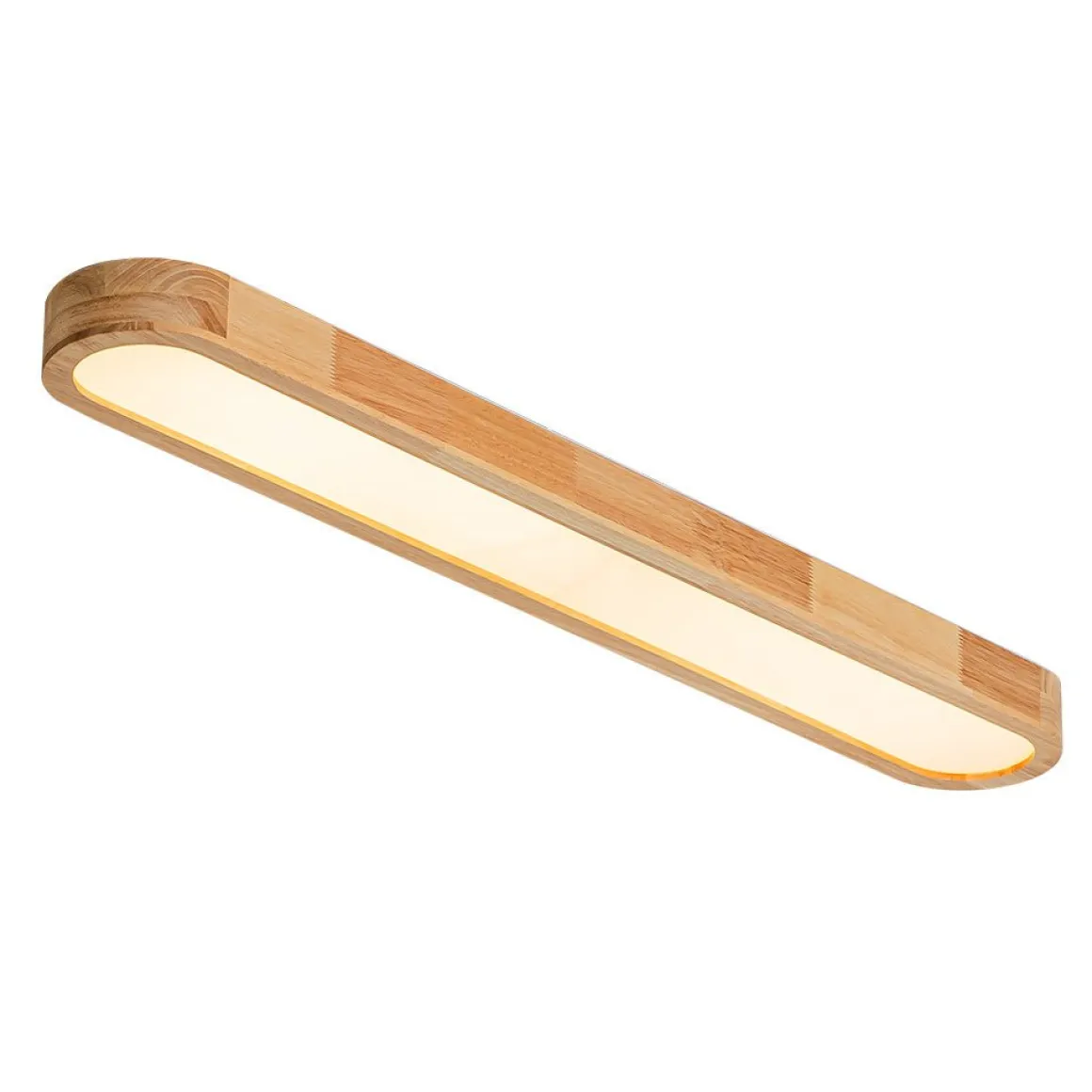 Natural Wood Long Oval Dimmable LED Flush Mount Light