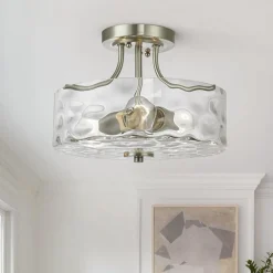 Nickel Hammered Glass Semi Flush