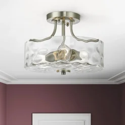 Nickel Hammered Glass Semi Flush