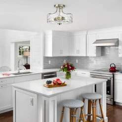 Nickel Hammered Glass Semi Flush