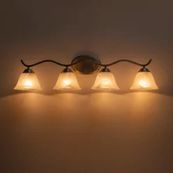 Nickel 4-Light Cloud Glass Bell Shade Vanity Light