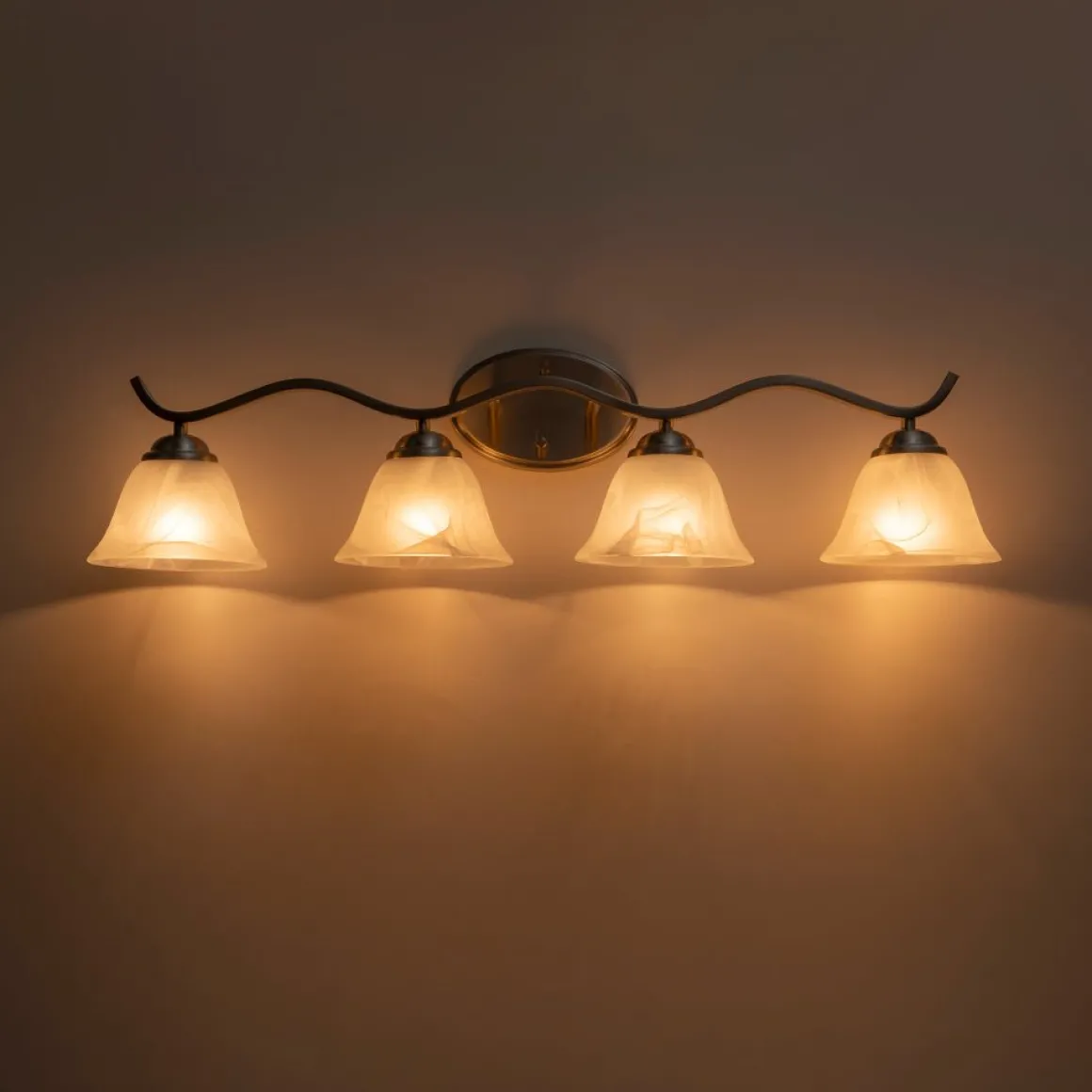 Nickel 4-Light Cloud Glass Bell Shade Vanity Light