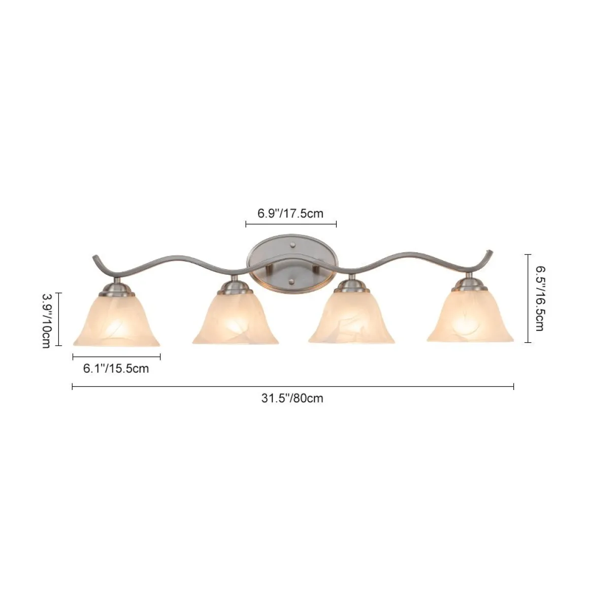 Nickel 4-Light Cloud Glass Bell Shade Vanity Light