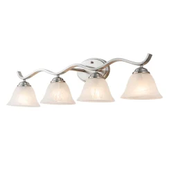 Nickel 4-Light Cloud Glass Bell Shade Vanity Light