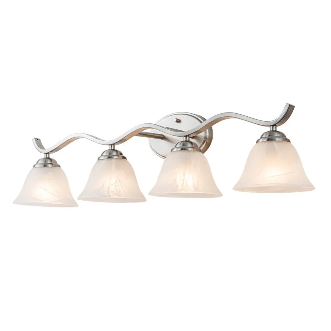 Nickel 4-Light Cloud Glass Bell Shade Vanity Light