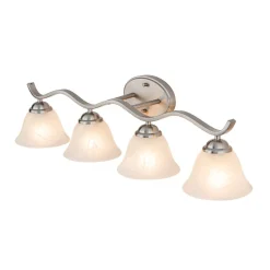 Nickel 4-Light Cloud Glass Bell Shade Vanity Light