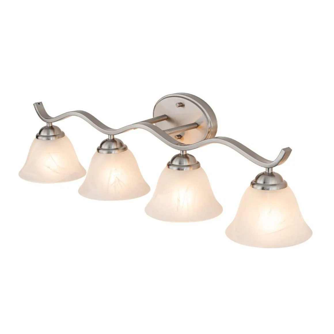 Nickel 4-Light Cloud Glass Bell Shade Vanity Light