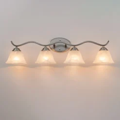 Nickel 4-Light Cloud Glass Bell Shade Vanity Light