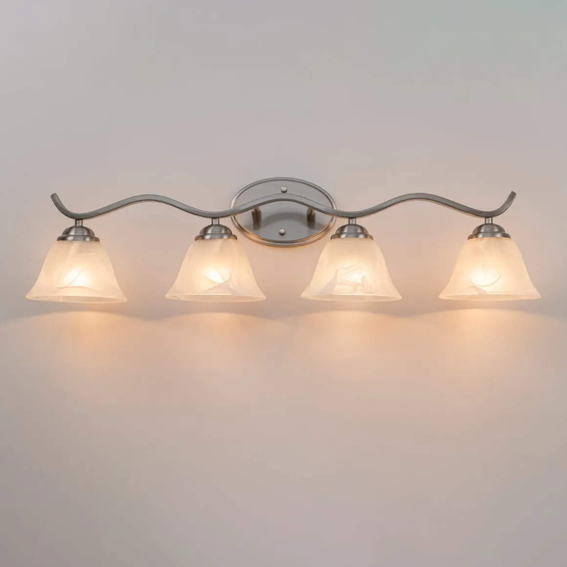 Nickel 4-Light Cloud Glass Bell Shade Vanity Light