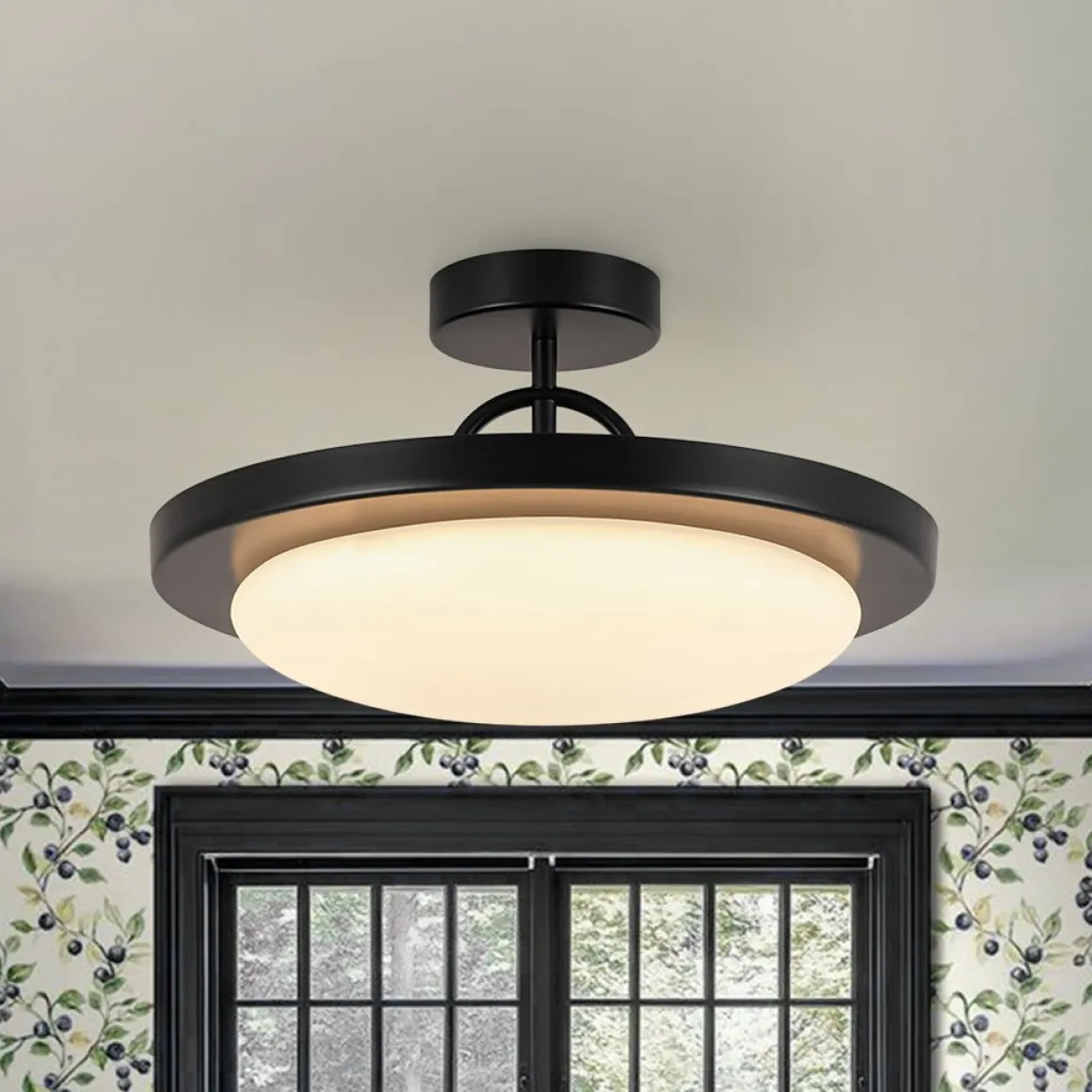Nordic Black White Dimmable LED Round Semi Flush Mount