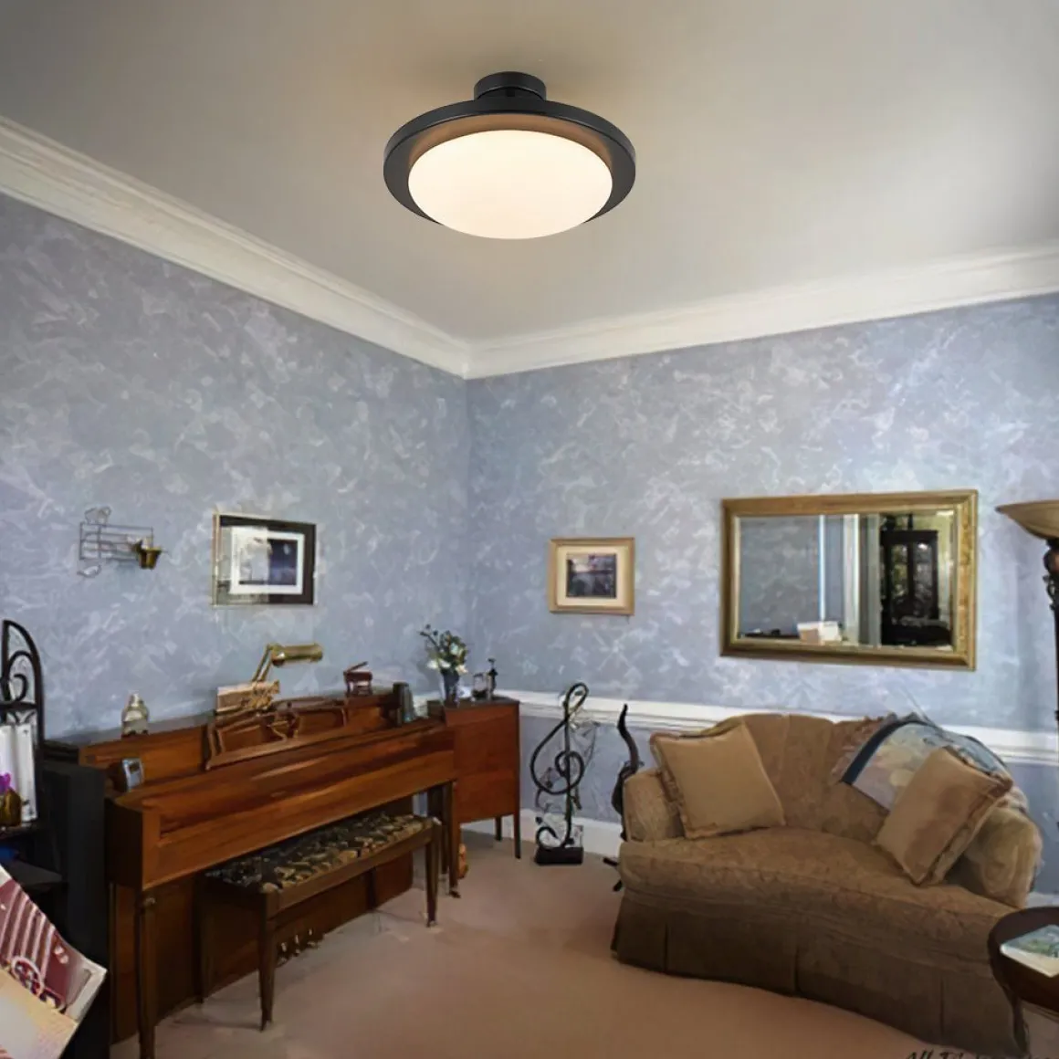 Nordic Black White Dimmable LED Round Semi Flush Mount