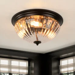 Oil Rubbed Bronze Fluted Glass Flush Mount Ceiling Light