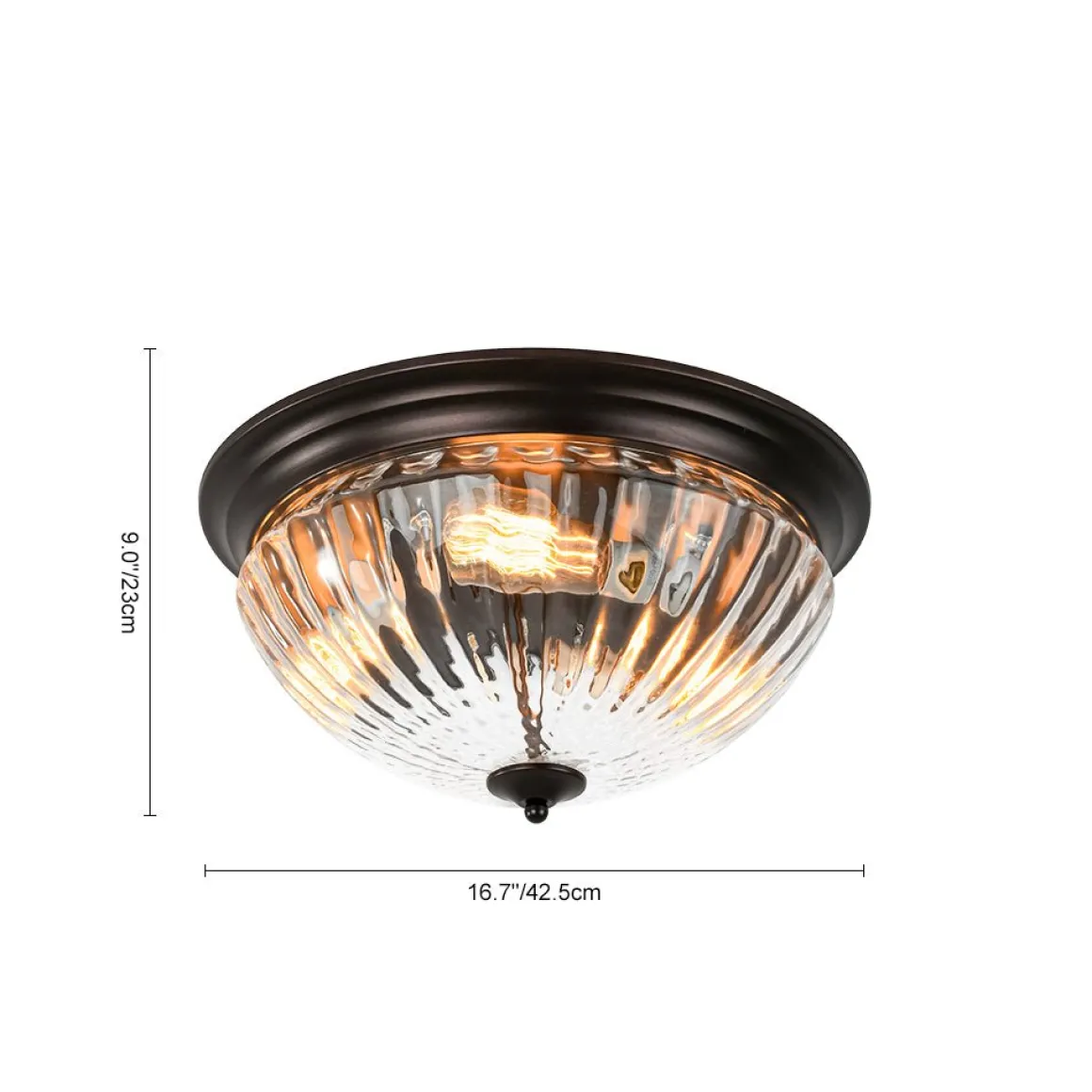Oil Rubbed Bronze Fluted Glass Flush Mount Ceiling Light