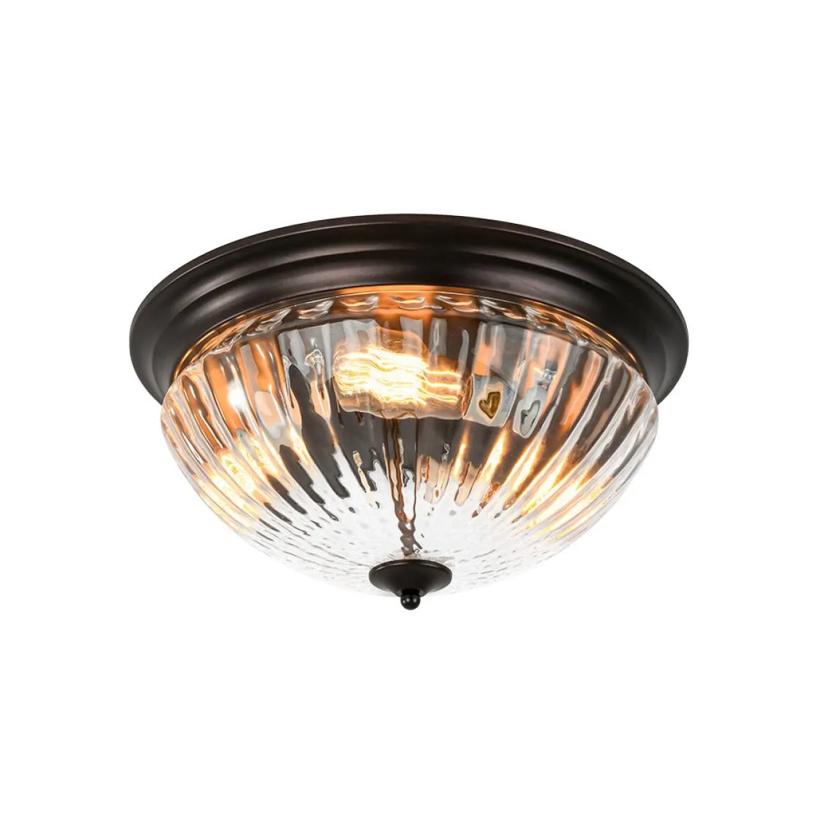Oil Rubbed Bronze Fluted Glass Flush Mount Ceiling Light