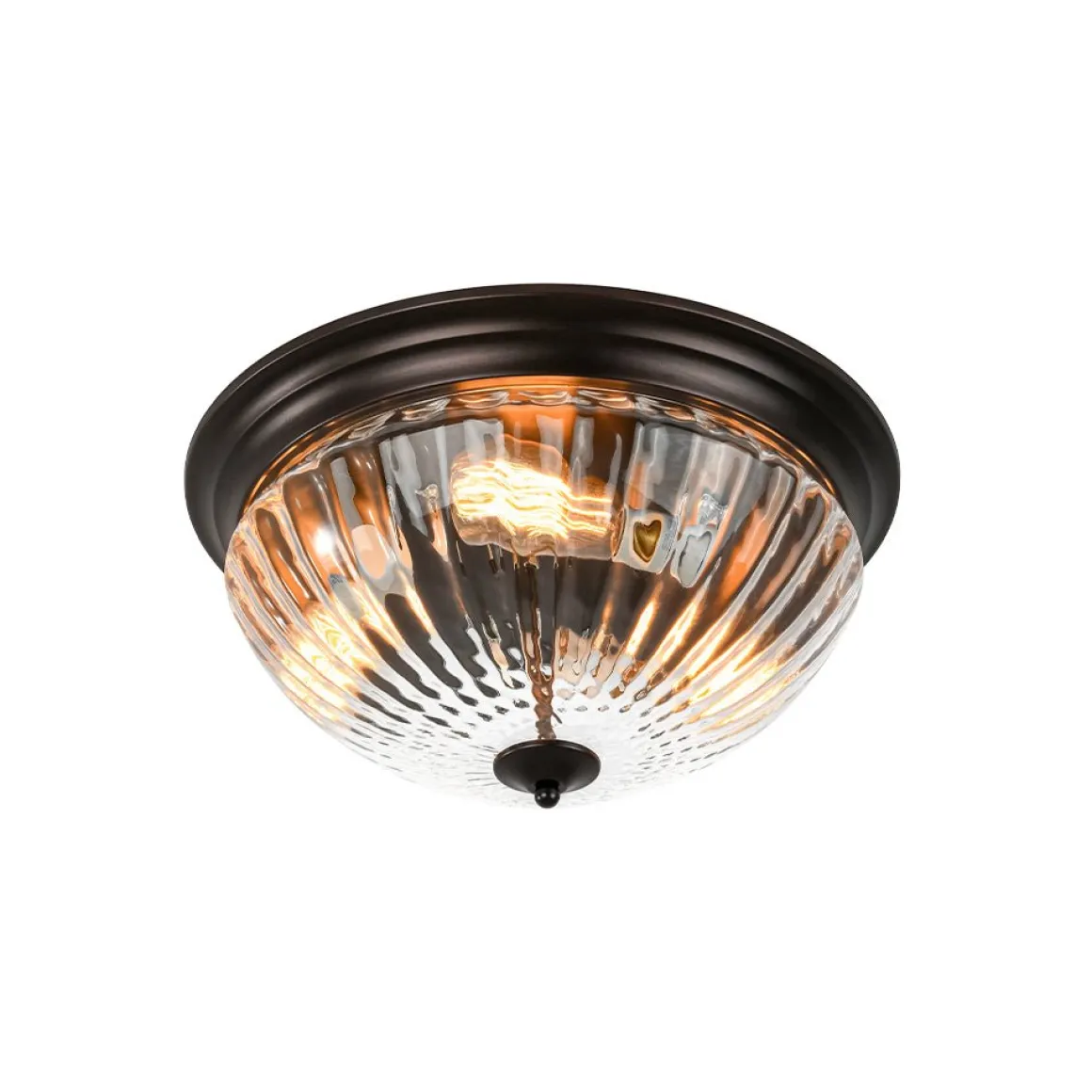 Oil Rubbed Bronze Fluted Glass Flush Mount Ceiling Light