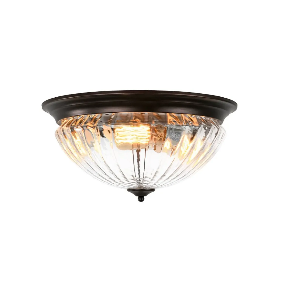 Oil Rubbed Bronze Fluted Glass Flush Mount Ceiling Light