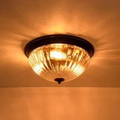 Oil Rubbed Bronze Fluted Glass Flush Mount Ceiling Light