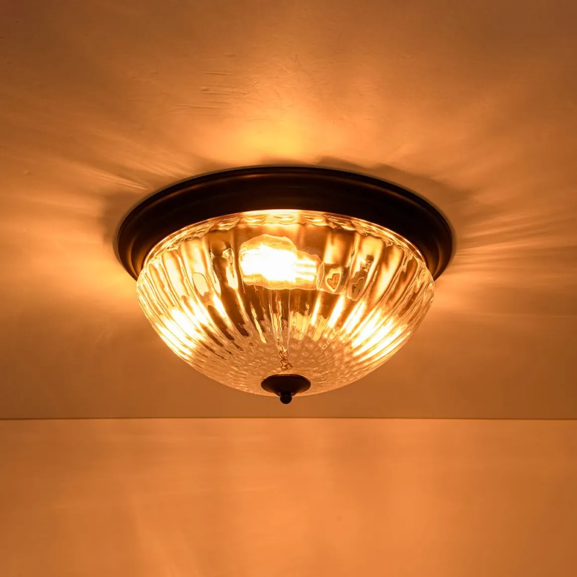 Oil Rubbed Bronze Fluted Glass Flush Mount Ceiling Light