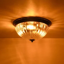 Oil Rubbed Bronze Fluted Glass Flush Mount Ceiling Light