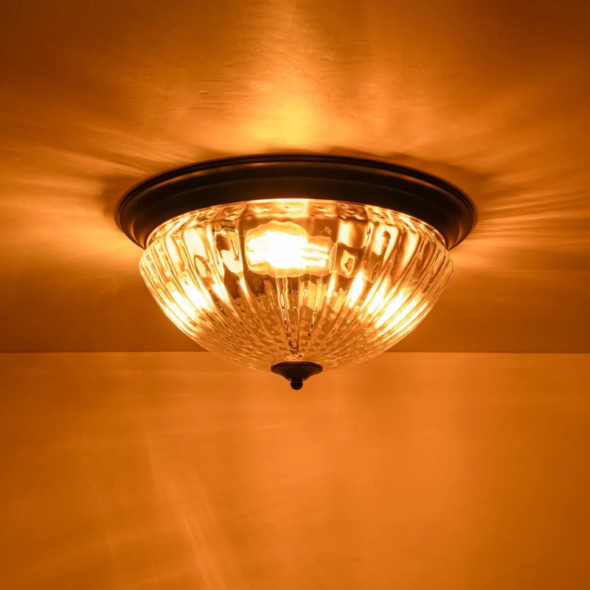 Oil Rubbed Bronze Fluted Glass Flush Mount Ceiling Light