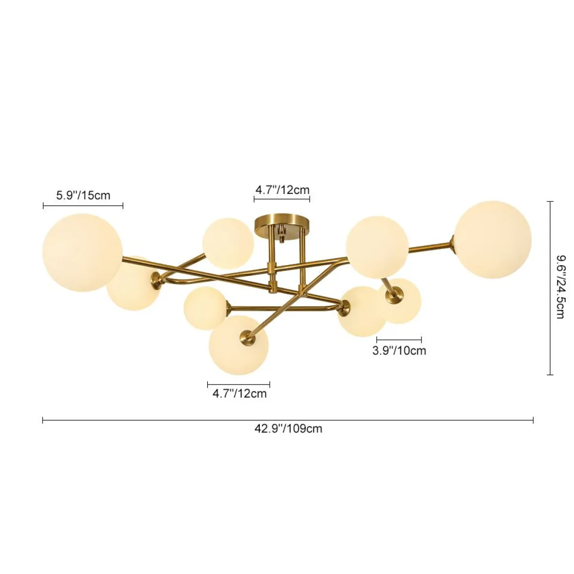 Opal Glass Bubble Brass Linear Sputnik Semi Flush Mount