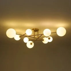 Opal Glass Bubble Brass Linear Sputnik Semi Flush Mount