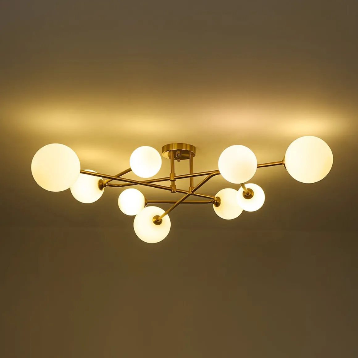 Opal Glass Bubble Brass Linear Sputnik Semi Flush Mount