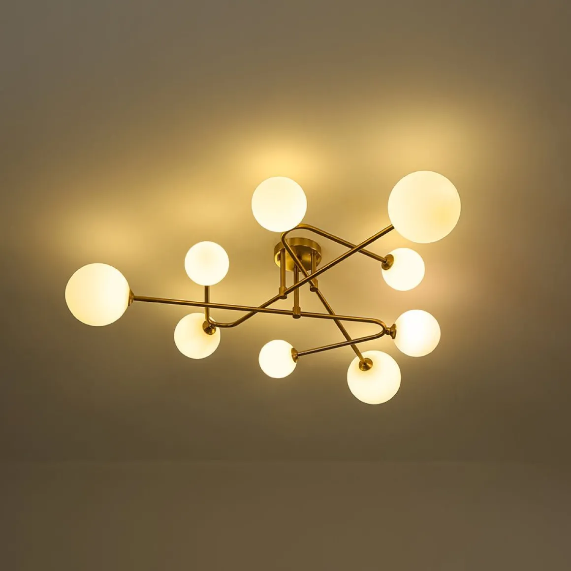Opal Glass Bubble Brass Linear Sputnik Semi Flush Mount