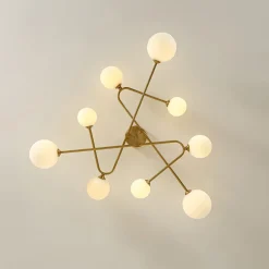 Opal Glass Bubble Brass Linear Sputnik Semi Flush Mount