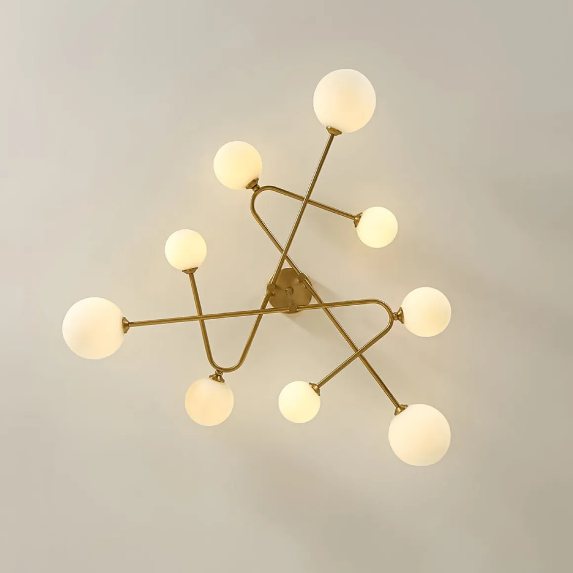Opal Glass Bubble Brass Linear Sputnik Semi Flush Mount