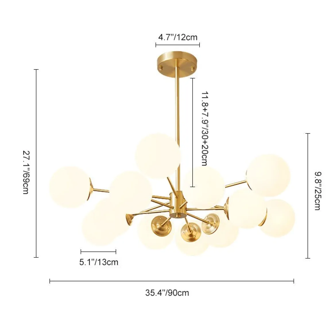Opal Glass Globe Sputnik Chandelier