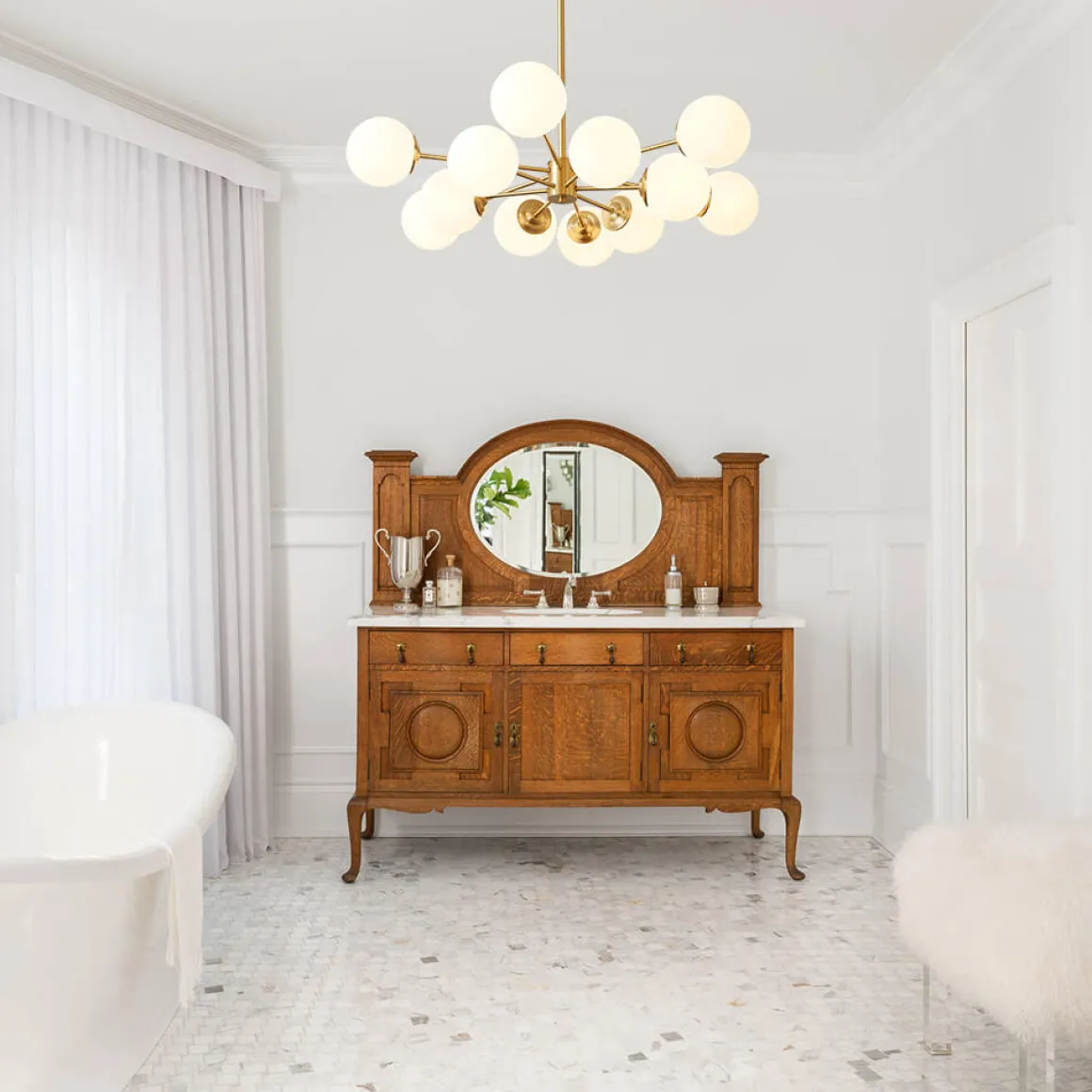 Opal Glass Globe Sputnik Chandelier