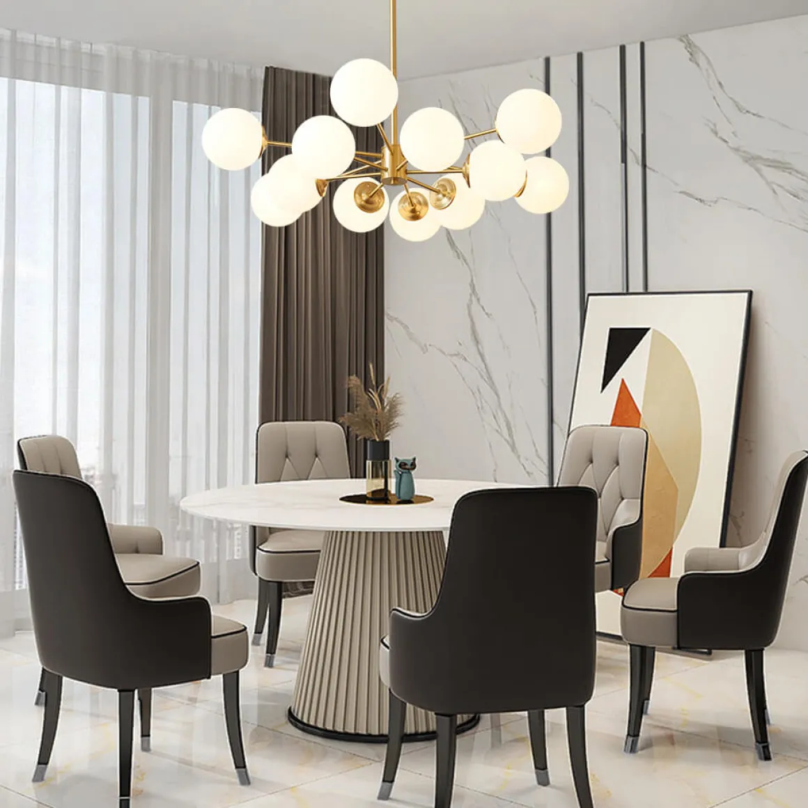 Opal Glass Globe Sputnik Chandelier