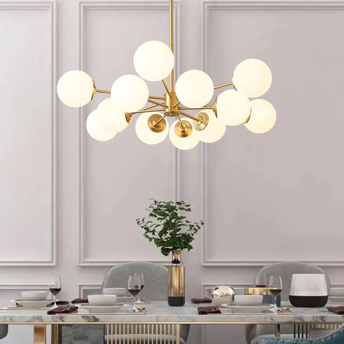 Opal Glass Globe Sputnik Chandelier