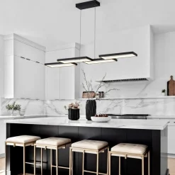 (OpenBox) Black 4-light Rectangular Dimmable LED Kitchen Island Pendant