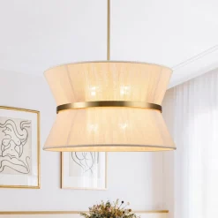 (OpenBox) Boho 2-Tier Woven Thread Tapered Drum Pendant Light