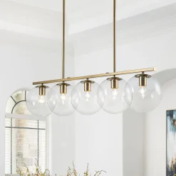 (OpenBox) Brass 5-Light Glass Globe Linear Pendant