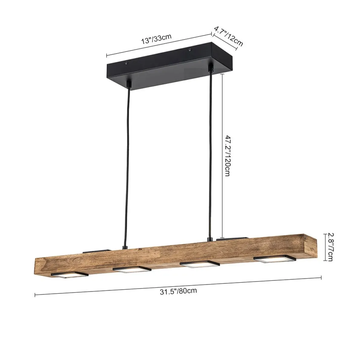 (OpenBox) Dimmable LED Linear Oak Wood Kitchen Island Pendant