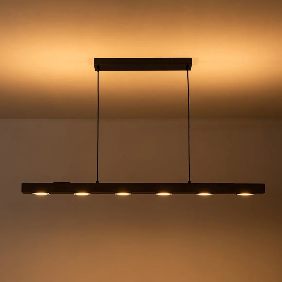 (OpenBox) Dimmable LED Linear Oak Wood Kitchen Island Pendant