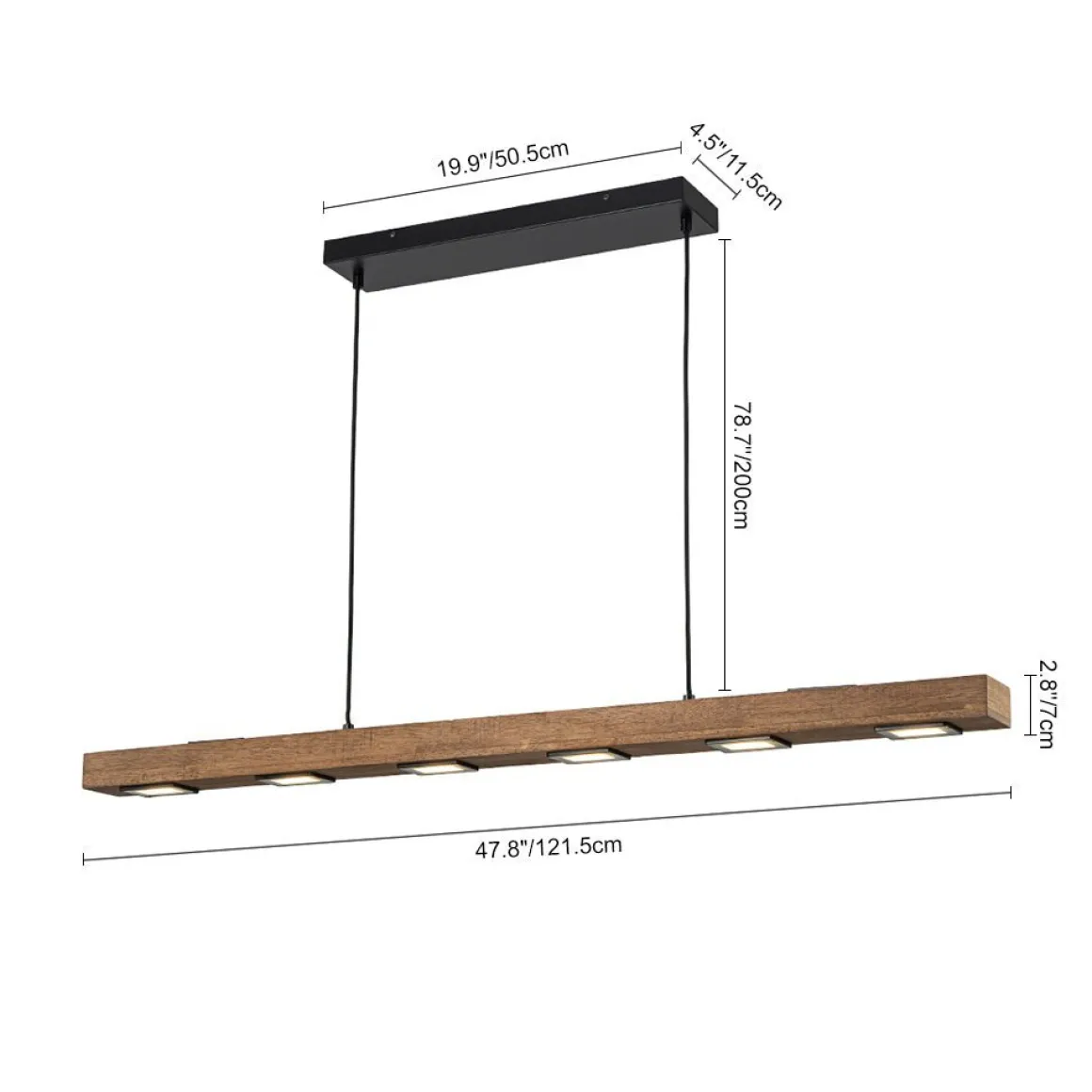 (OpenBox) Dimmable LED Linear Oak Wood Kitchen Island Pendant