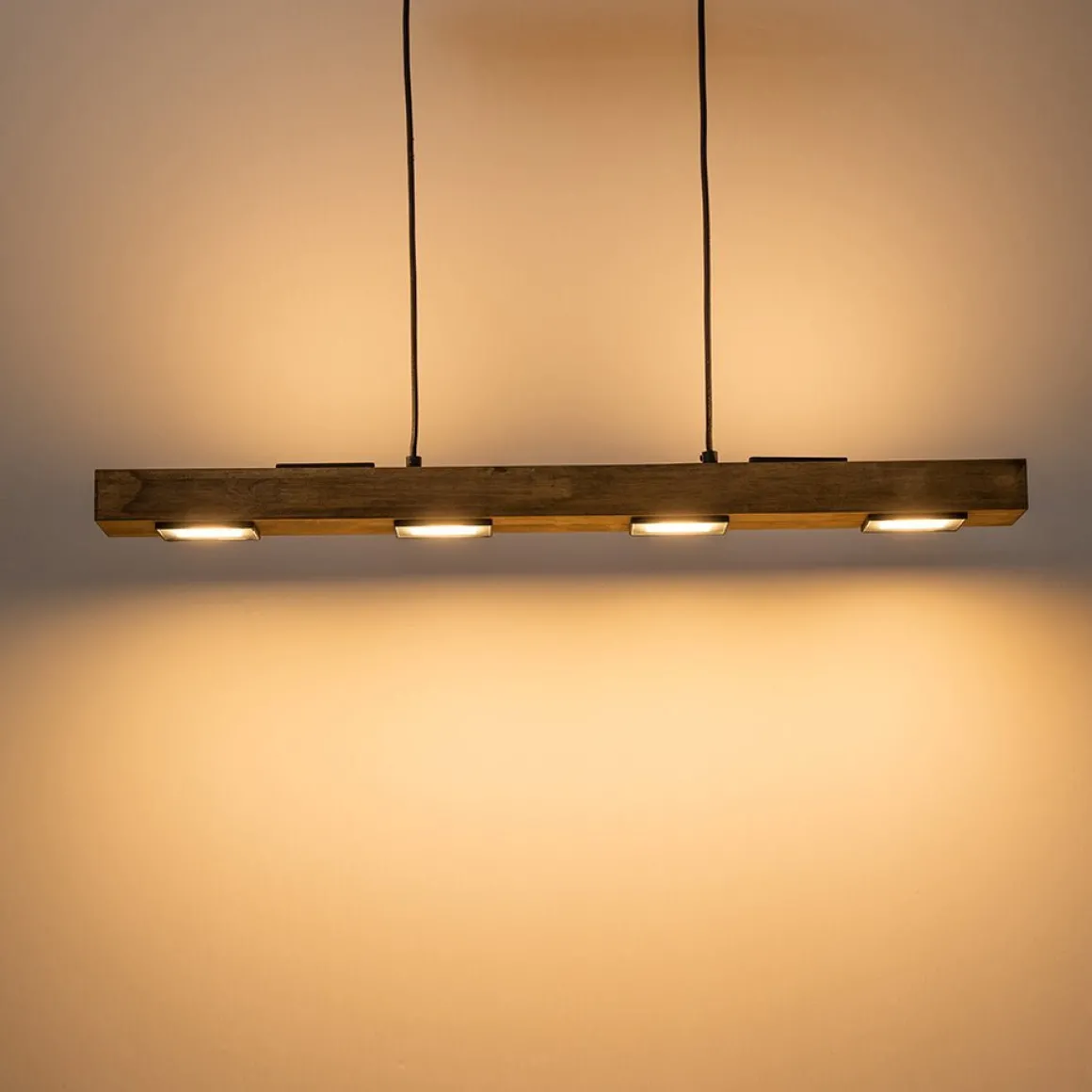 (OpenBox) Dimmable LED Linear Oak Wood Kitchen Island Pendant