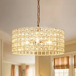 (OpenBox) French Luxury Brass Crystal Drum Cage Chandelier