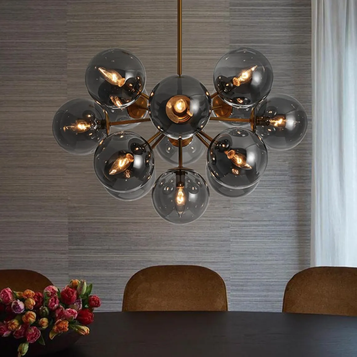 (OpenBox) Glam Dark Pearl Sputnik Smoked Glass Bubble Chandelier Light Fixture