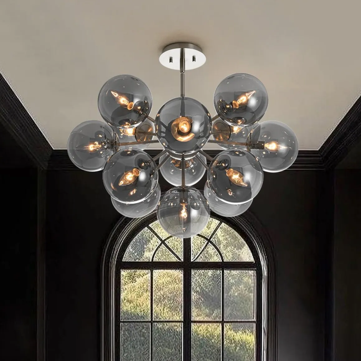 (OpenBox) Glam Dark Pearl Sputnik Smoked Glass Bubble Chandelier Light Fixture